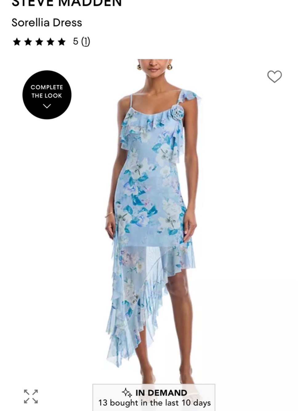 Steve Madden Sorellia Blue Floral Asymmetrical Ruffle Dress SMALL